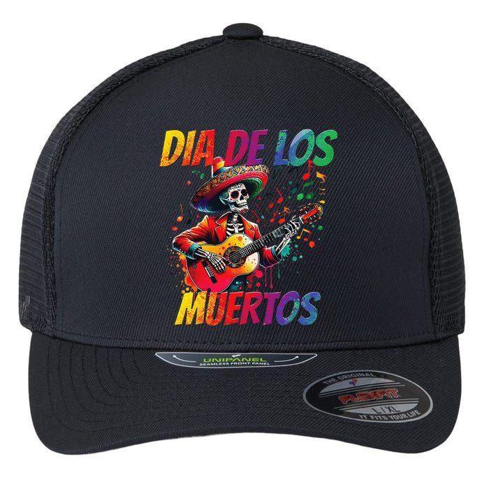 Dia De Los Muertos Skeleton Play Guitar Day Of The Dead Gift Flexfit Unipanel Trucker Cap