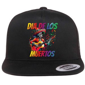 Dia De Los Muertos Skeleton Play Guitar Day Of The Dead Gift Flat Bill Trucker Hat