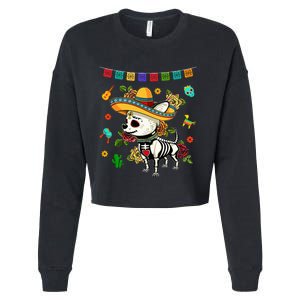 Dia De Los Muertos Day Of Dead Mexican Sugar Skull Chihuahua Cropped Pullover Crew