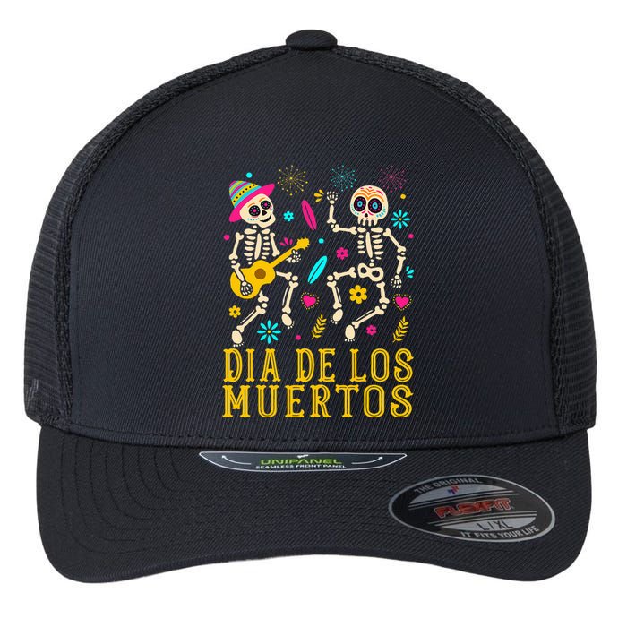 Dia De los Muertos Costume Day of the Dead Skeleton Dancing Flexfit Unipanel Trucker Cap