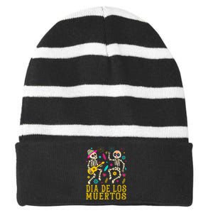 Dia De los Muertos Costume Day of the Dead Skeleton Dancing Striped Beanie with Solid Band