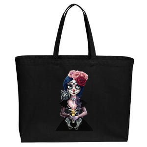 DíA De Los Muertos La Catrina Day Of The Dead Sugar Skull Cotton Canvas Jumbo Tote