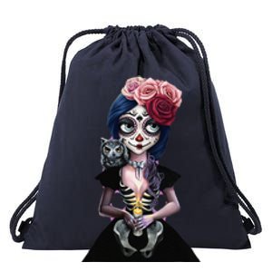 DíA De Los Muertos La Catrina Day Of The Dead Sugar Skull Drawstring Bag