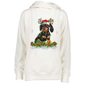 Dachshund Dog Lover Xmas Lighting Santa Dachshund Christmas Gift Womens Funnel Neck Pullover Hood