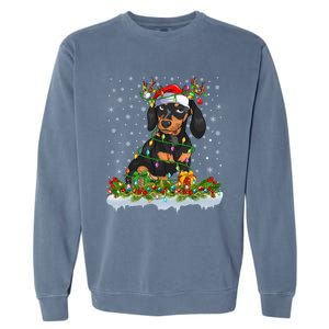 Dachshund Dog Lover Xmas Lighting Santa Dachshund Christmas Gift Garment-Dyed Sweatshirt