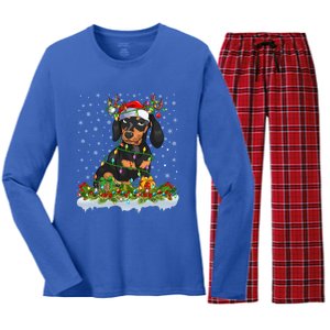 Dachshund Dog Lover Xmas Lighting Santa Dachshund Christmas Gift Women's Long Sleeve Flannel Pajama Set 