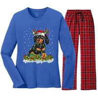 Dachshund Dog Lover Xmas Lighting Santa Dachshund Christmas Gift Women's Long Sleeve Flannel Pajama Set 