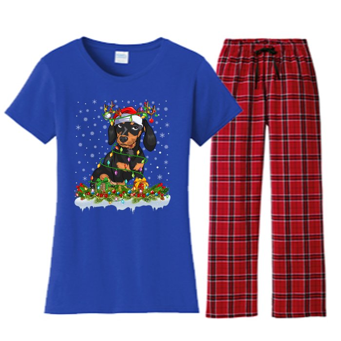 Dachshund Dog Lover Xmas Lighting Santa Dachshund Christmas Gift Women's Flannel Pajama Set