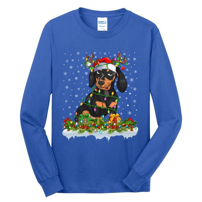 Dachshund Dog Lover Xmas Lighting Santa Dachshund Christmas Gift Tall Long Sleeve T-Shirt