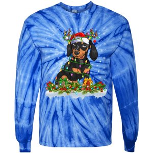 Dachshund Dog Lover Xmas Lighting Santa Dachshund Christmas Gift Tie-Dye Long Sleeve Shirt