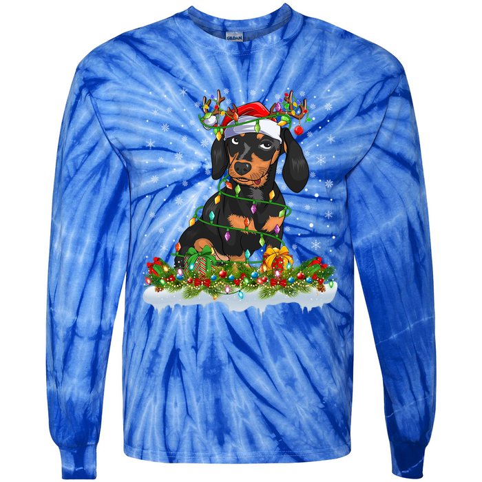 Dachshund Dog Lover Xmas Lighting Santa Dachshund Christmas Gift Tie-Dye Long Sleeve Shirt