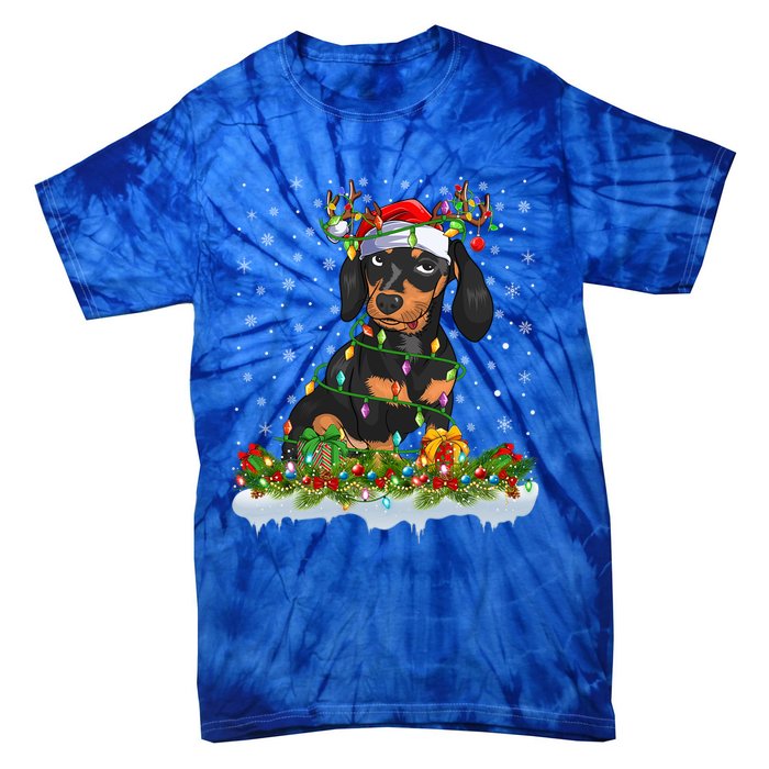 Dachshund Dog Lover Xmas Lighting Santa Dachshund Christmas Gift Tie-Dye T-Shirt