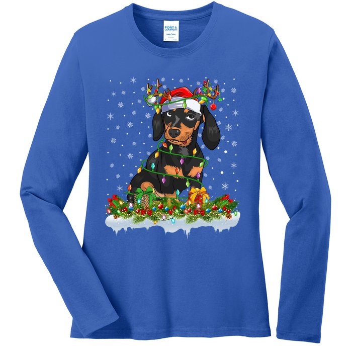 Dachshund Dog Lover Xmas Lighting Santa Dachshund Christmas Gift Ladies Long Sleeve Shirt