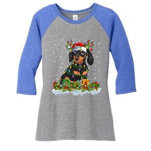 Dachshund Dog Lover Xmas Lighting Santa Dachshund Christmas Gift Women's Tri-Blend 3/4-Sleeve Raglan Shirt