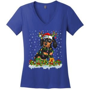 Dachshund Dog Lover Xmas Lighting Santa Dachshund Christmas Gift Women's V-Neck T-Shirt