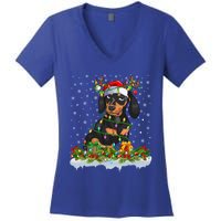 Dachshund Dog Lover Xmas Lighting Santa Dachshund Christmas Gift Women's V-Neck T-Shirt