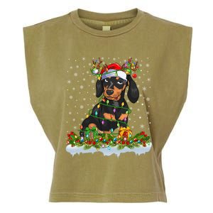 Dachshund Dog Lover Xmas Lighting Santa Dachshund Christmas Gift Garment-Dyed Women's Muscle Tee