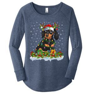 Dachshund Dog Lover Xmas Lighting Santa Dachshund Christmas Gift Women's Perfect Tri Tunic Long Sleeve Shirt