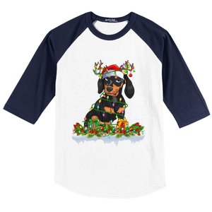 Dachshund Dog Lover Xmas Lighting Santa Dachshund Christmas Gift Baseball Sleeve Shirt