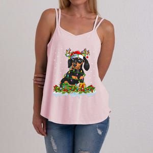 Dachshund Dog Lover Xmas Lighting Santa Dachshund Christmas Gift Women's Strappy Tank