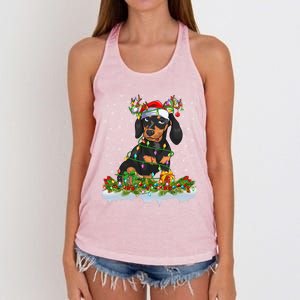 Dachshund Dog Lover Xmas Lighting Santa Dachshund Christmas Gift Women's Knotted Racerback Tank