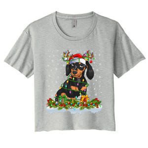 Dachshund Dog Lover Xmas Lighting Santa Dachshund Christmas Gift Women's Crop Top Tee