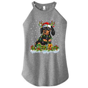 Dachshund Dog Lover Xmas Lighting Santa Dachshund Christmas Gift Women's Perfect Tri Rocker Tank