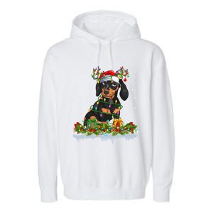 Dachshund Dog Lover Xmas Lighting Santa Dachshund Christmas Gift Garment-Dyed Fleece Hoodie