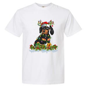 Dachshund Dog Lover Xmas Lighting Santa Dachshund Christmas Gift Garment-Dyed Heavyweight T-Shirt