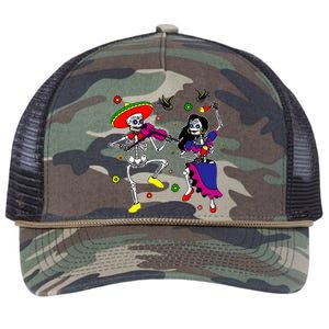 Dia De Los Muertos Day Of The Dead Mexican Skeleton Dancing Retro Rope Trucker Hat Cap