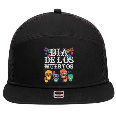 Dia De Los Muertos Sugar Skull Mexican Holiday 7 Panel Mesh Trucker Snapback Hat