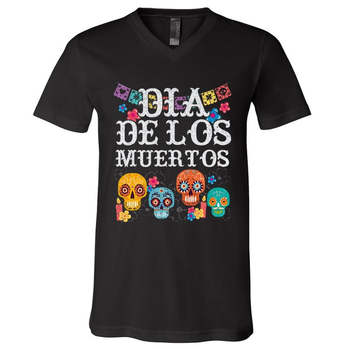 Dia De Los Muertos Sugar Skull Mexican Holiday V-Neck T-Shirt