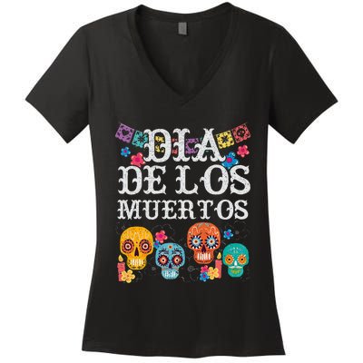 Dia De Los Muertos Sugar Skull Mexican Holiday Women's V-Neck T-Shirt