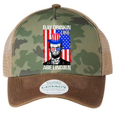 Day Drinkin Like Abe Lincoln USA Flag Merica Funny 4th Of July Legacy Tie Dye Trucker Hat
