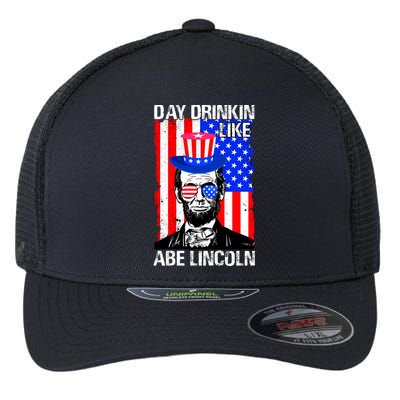 Day Drinkin Like Abe Lincoln USA Flag Merica Funny 4th Of July Flexfit Unipanel Trucker Cap
