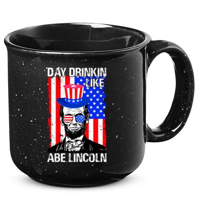 Day Drinkin Like Abe Lincoln USA Flag Merica Funny 4th Of July 15oz Campfire Ceramic Mug