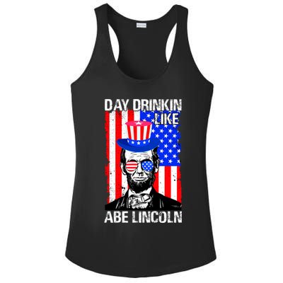 Day Drinkin Like Abe Lincoln USA Flag Merica Funny 4th Of July Ladies PosiCharge Competitor Racerback Tank