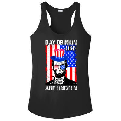 Day Drinkin Like Abe Lincoln USA Flag Merica Funny 4th Of July Ladies PosiCharge Competitor Racerback Tank