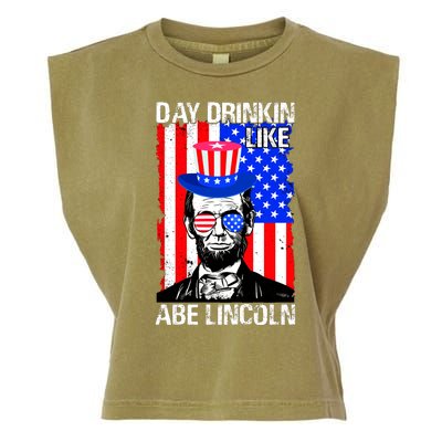 Day Drinkin Like Abe Lincoln USA Flag Merica Funny 4th Of July Garment-Dyed Women's Muscle Tee