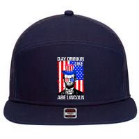 Day Drinkin Like Abe Lincoln USA Flag Merica Funny 4th Of July 7 Panel Mesh Trucker Snapback Hat