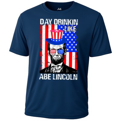 Day Drinkin Like Abe Lincoln USA Flag Merica Funny 4th Of July Performance Shirt