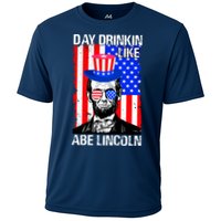 Day Drinkin Like Abe Lincoln USA Flag Merica Funny 4th Of July Cooling Performance Crew T-Shirt