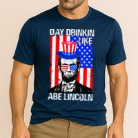 Day Drinkin Like Abe Lincoln USA Flag Merica Funny 4th Of July Cooling Performance Crew T-Shirt