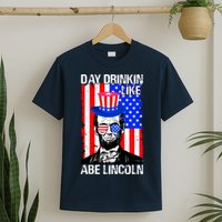 Day Drinkin Like Abe Lincoln USA Flag Merica Funny 4th Of July T-Shirt