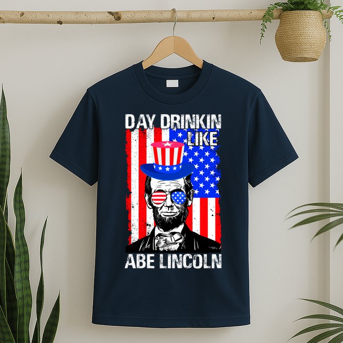 Day Drinkin Like Abe Lincoln USA Flag Merica Funny 4th Of July T-Shirt