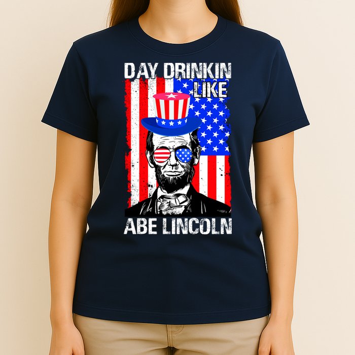 Day Drinkin Like Abe Lincoln USA Flag Merica Funny 4th Of July T-Shirt