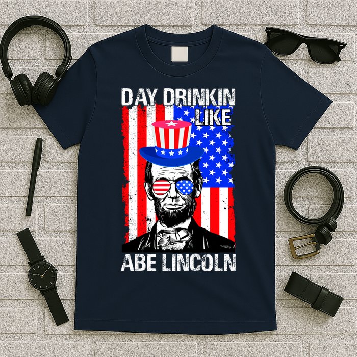 Day Drinkin Like Abe Lincoln USA Flag Merica Funny 4th Of July T-Shirt
