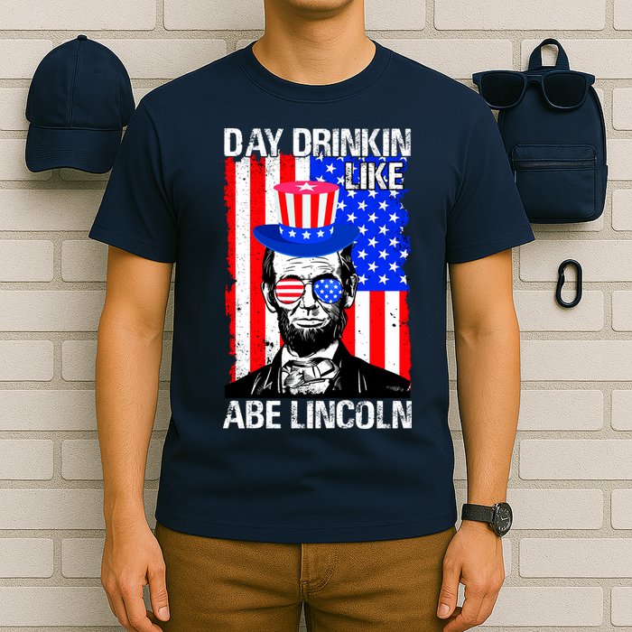 Day Drinkin Like Abe Lincoln USA Flag Merica Funny 4th Of July T-Shirt