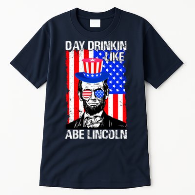 Day Drinkin Like Abe Lincoln USA Flag Merica Funny 4th Of July Tall T-Shirt
