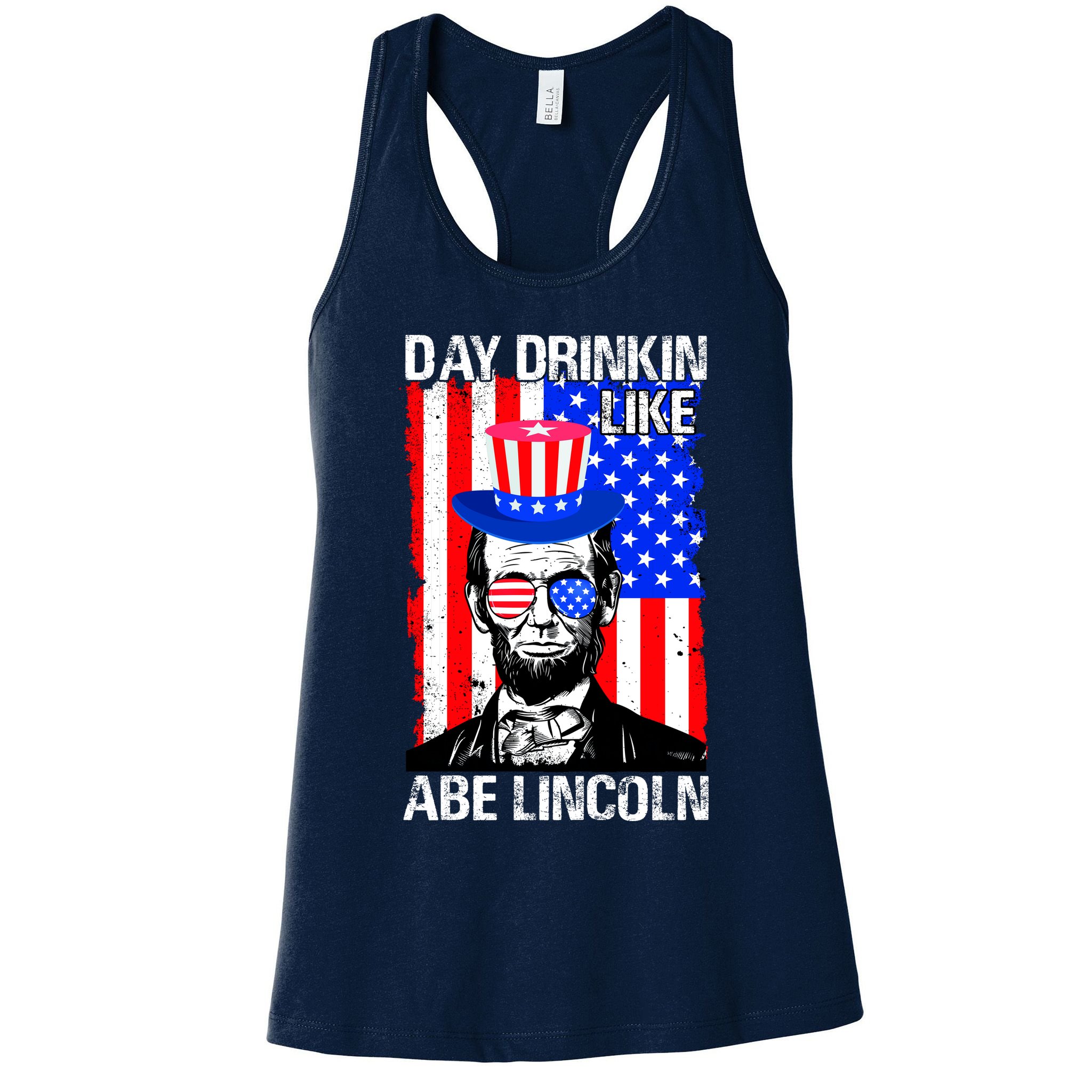Day Drinkin Like Abe Lincoln USA Flag Merica Funny 4th Of July Womens Tank Top